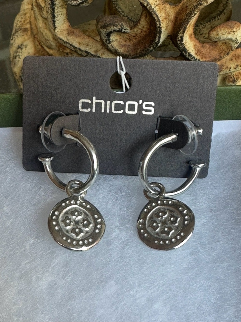 Chico's Silver-Tone Hoop Earrings with Decorative Coin Drops